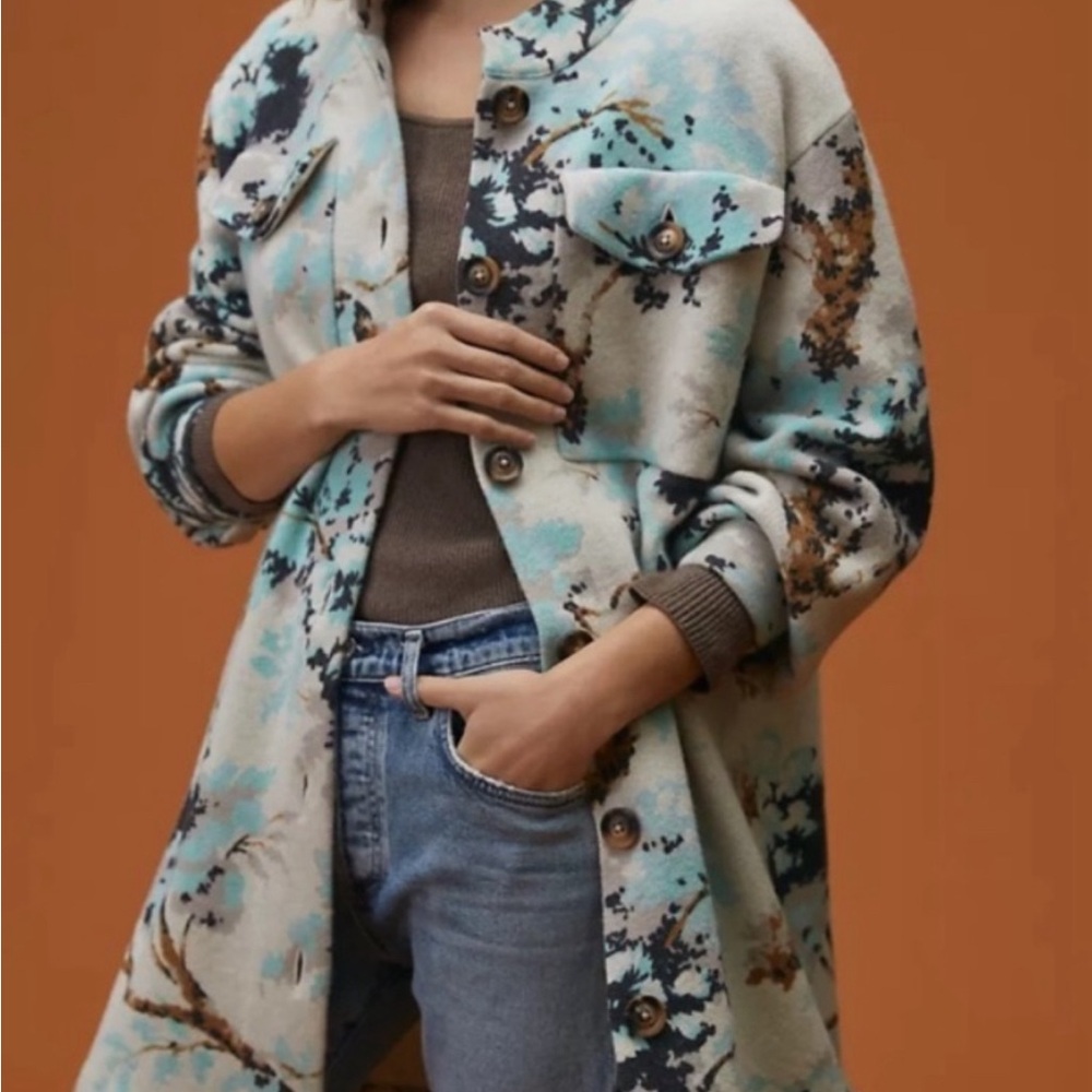Anthropologie Field Flower Wool Sweater Coat Size Medium